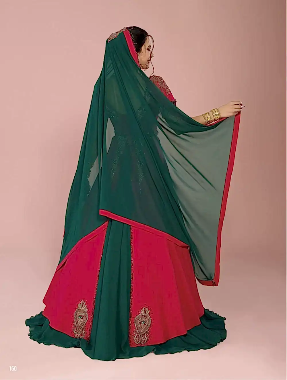 Yeşil Kırmızı Uzun Kabarık Kaftan Bindallı