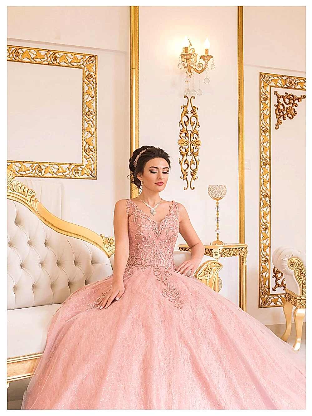Kristal Taş İşlemeli V Yaka Pembe Nişanlık