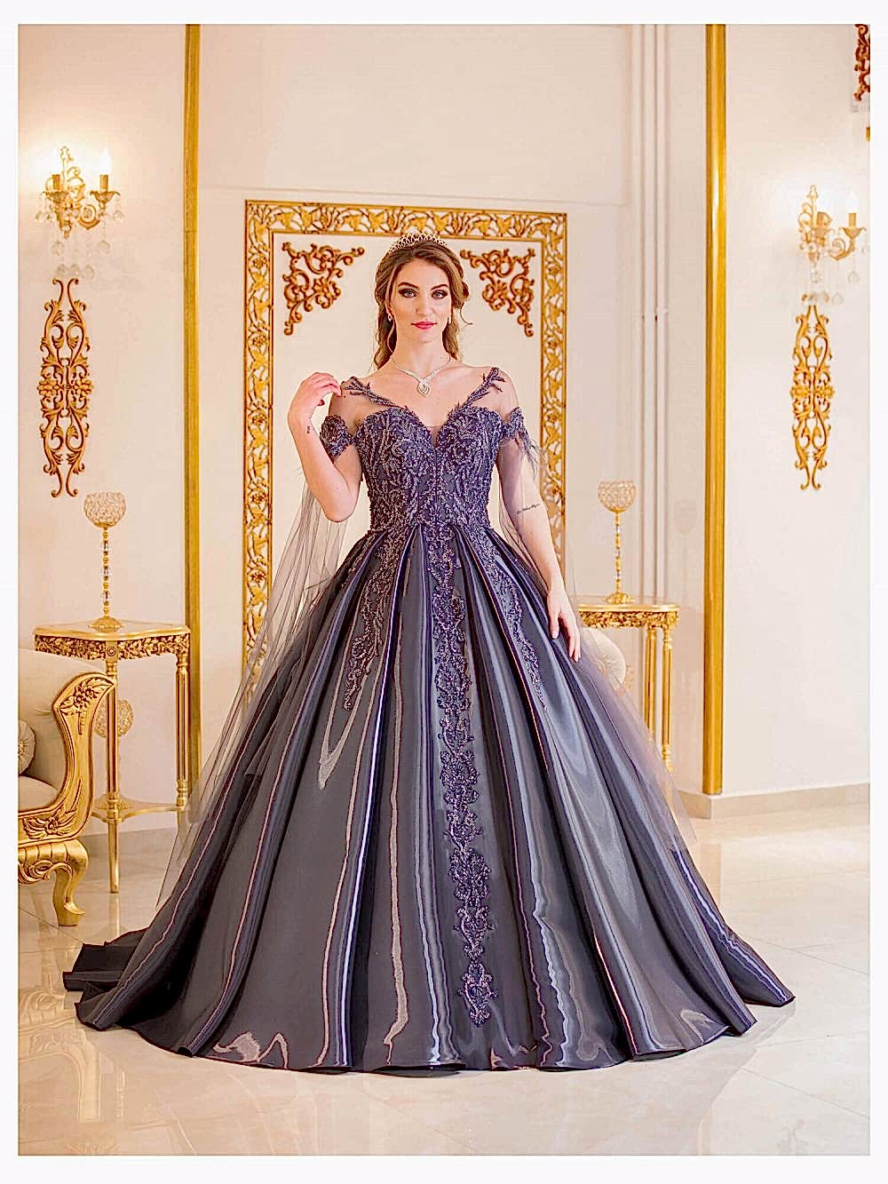 Taş İşemeli V Yaka Prenses Model Lila Nişanlık