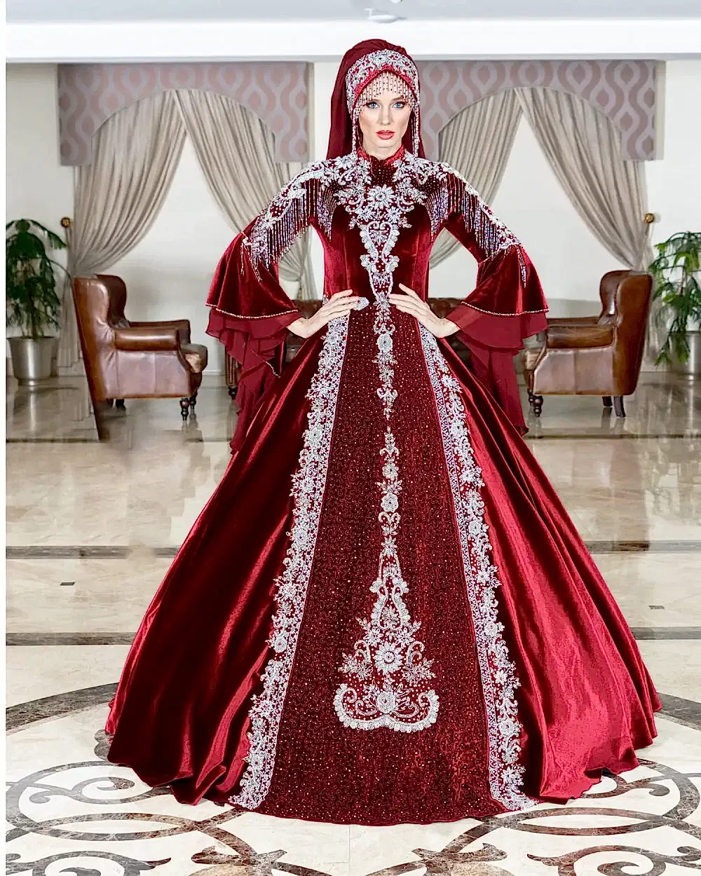 Taş İşlemeli Kabarık Tesettür Bindallı Modeli