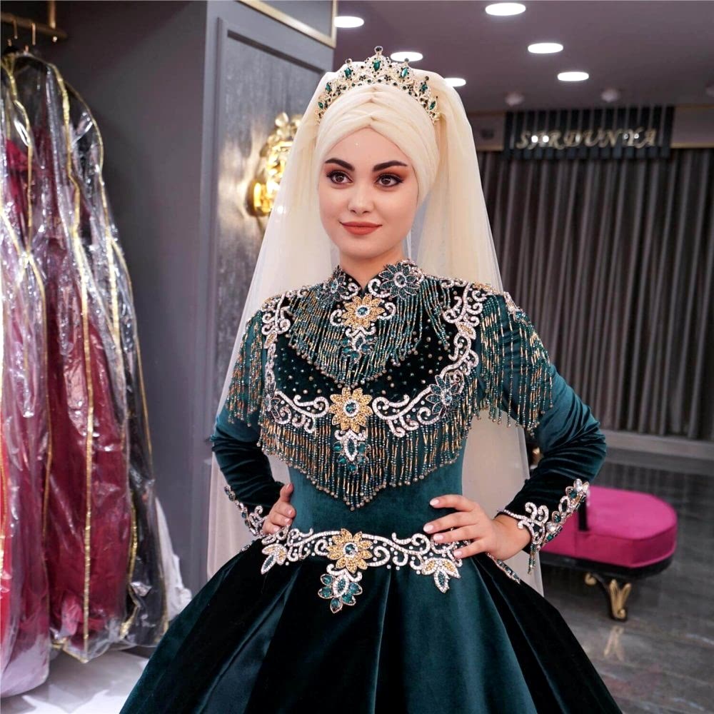 Prenses Model Yeşil Tesettür Nişanlık